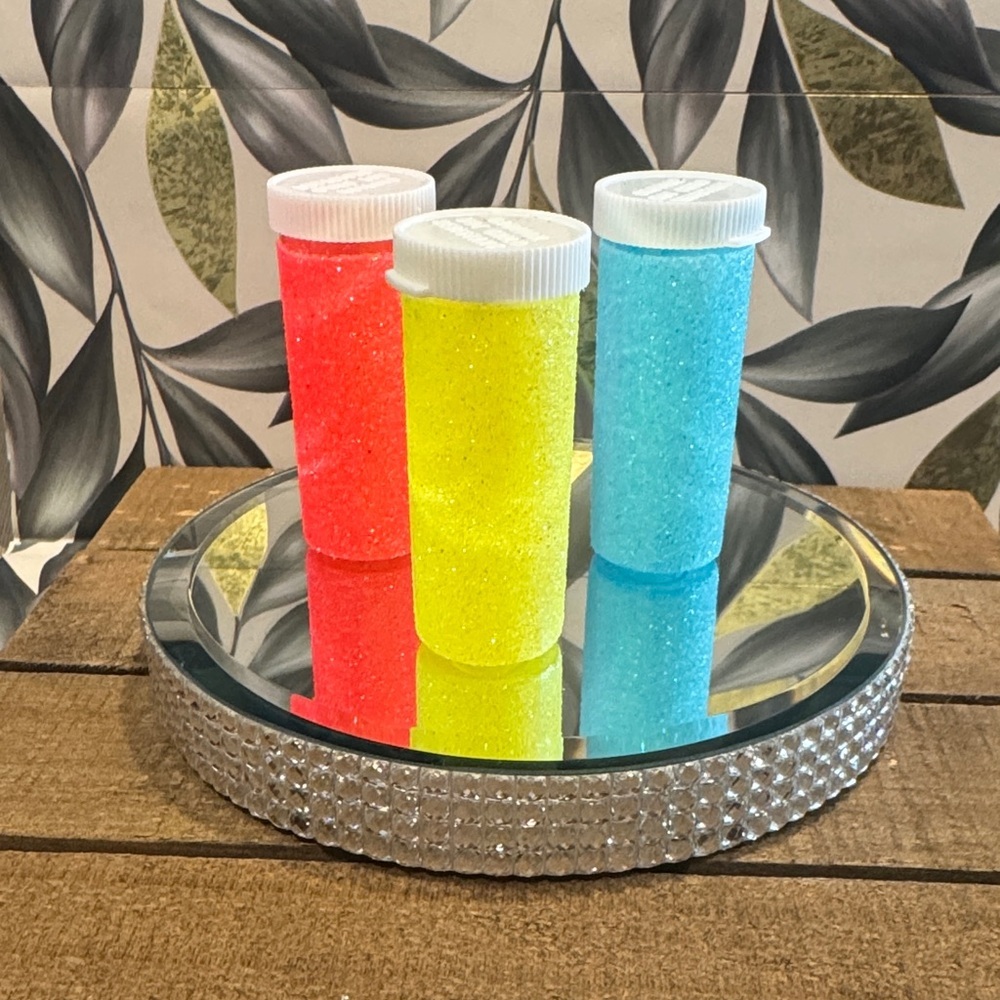 Handmade glittered medicine bottles